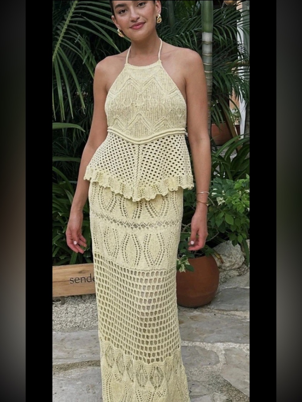 NEW Zara Crochet Knit Fish Net Mid Rise Straight Maxi Skirt Medium